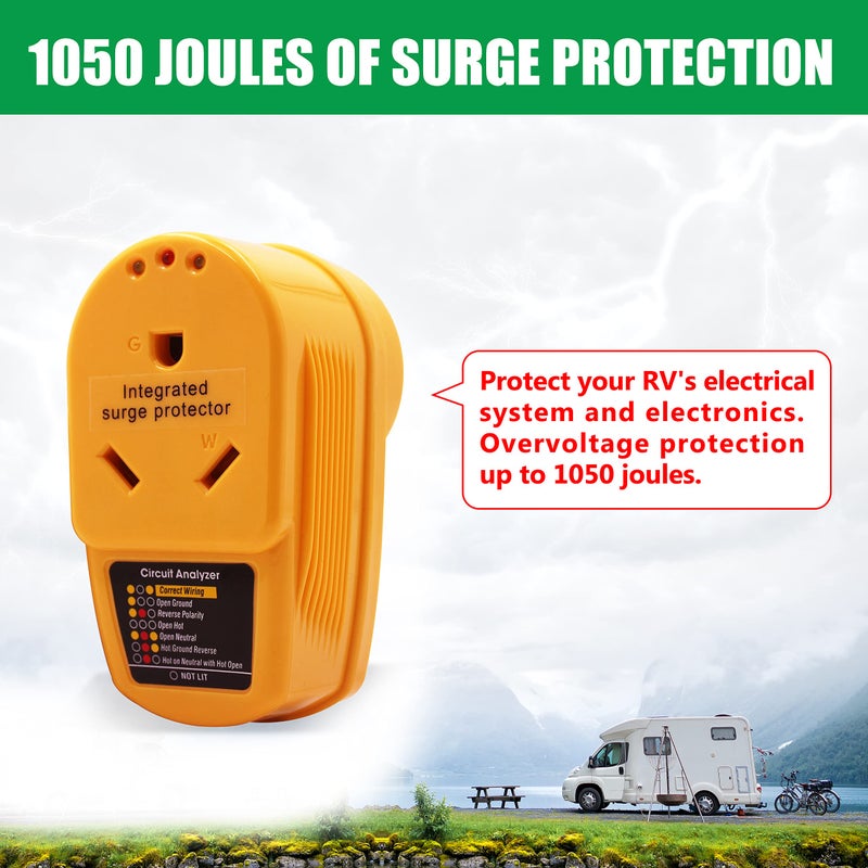 Bylot RV Surge Protector 30 Amp,55310 Adapter Circuit Analyzer with Integrated Surge Protectionï¼Œ30 Amp Male to 30 Amp Female Wiring RV Trailerï¼Œwith Indicator Lights - Image 5